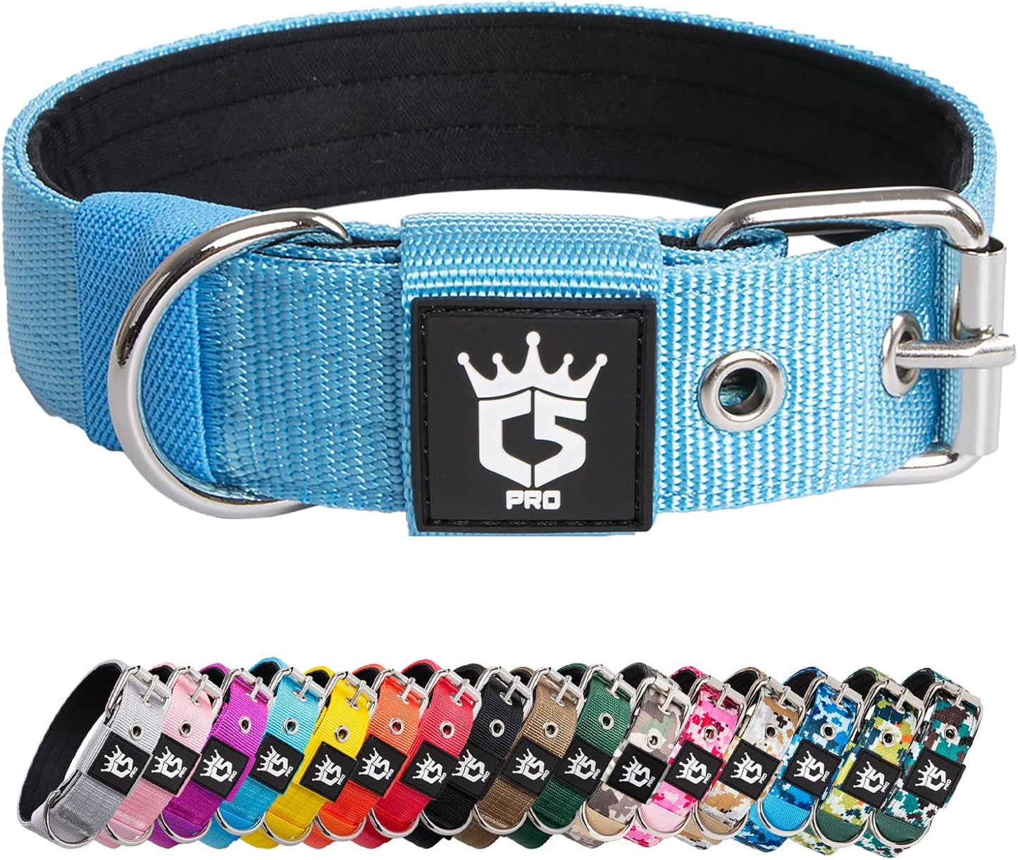 TSPRO Tactical Dog Collar 1.25 Inch Wide Thick Dog Collars with Heavy Duty Metal Buckle, Durable, Strong, Adjustable for Small Dogs (Blue S)