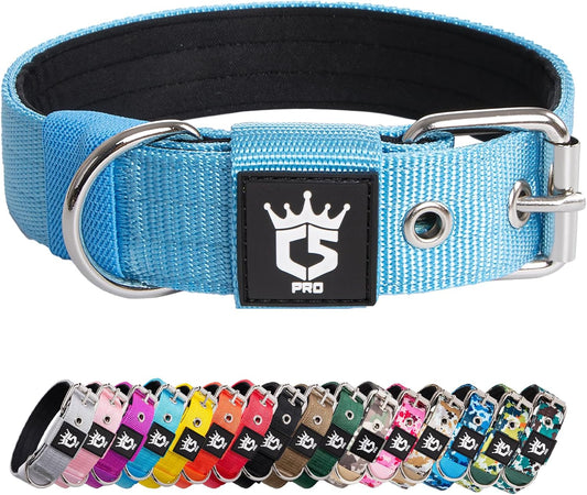 TSPRO Tactical Dog Collar 1.25 Inch Wide Thick Dog Collars with Heavy Duty Metal Buckle, Durable, Strong, Adjustable for Small Dogs (Blue S)