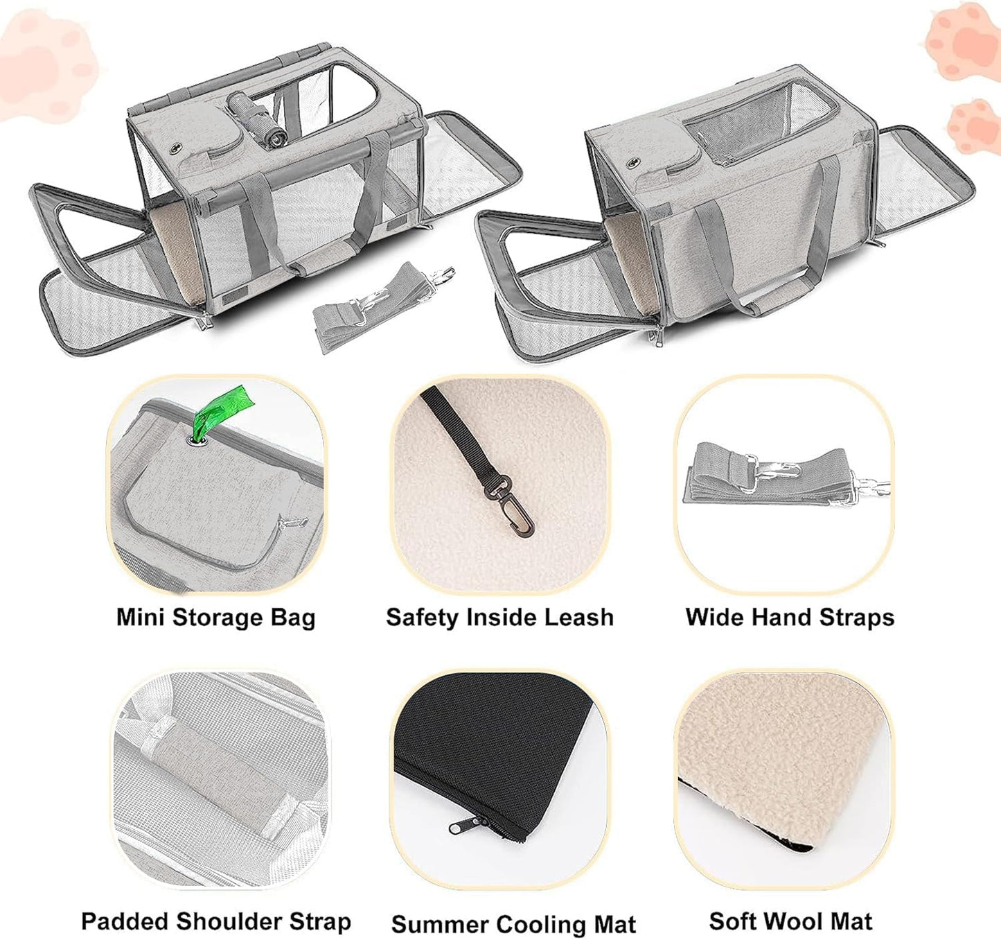 Pet Carrier for Large Cat Soft-Sided Animal Traveling Bag for Medium Cat up to 20lbs / Washable Small Dog Puppy 10 lbs Crate Case with Privacy Curtains for Home Outdoor Travel Beige White