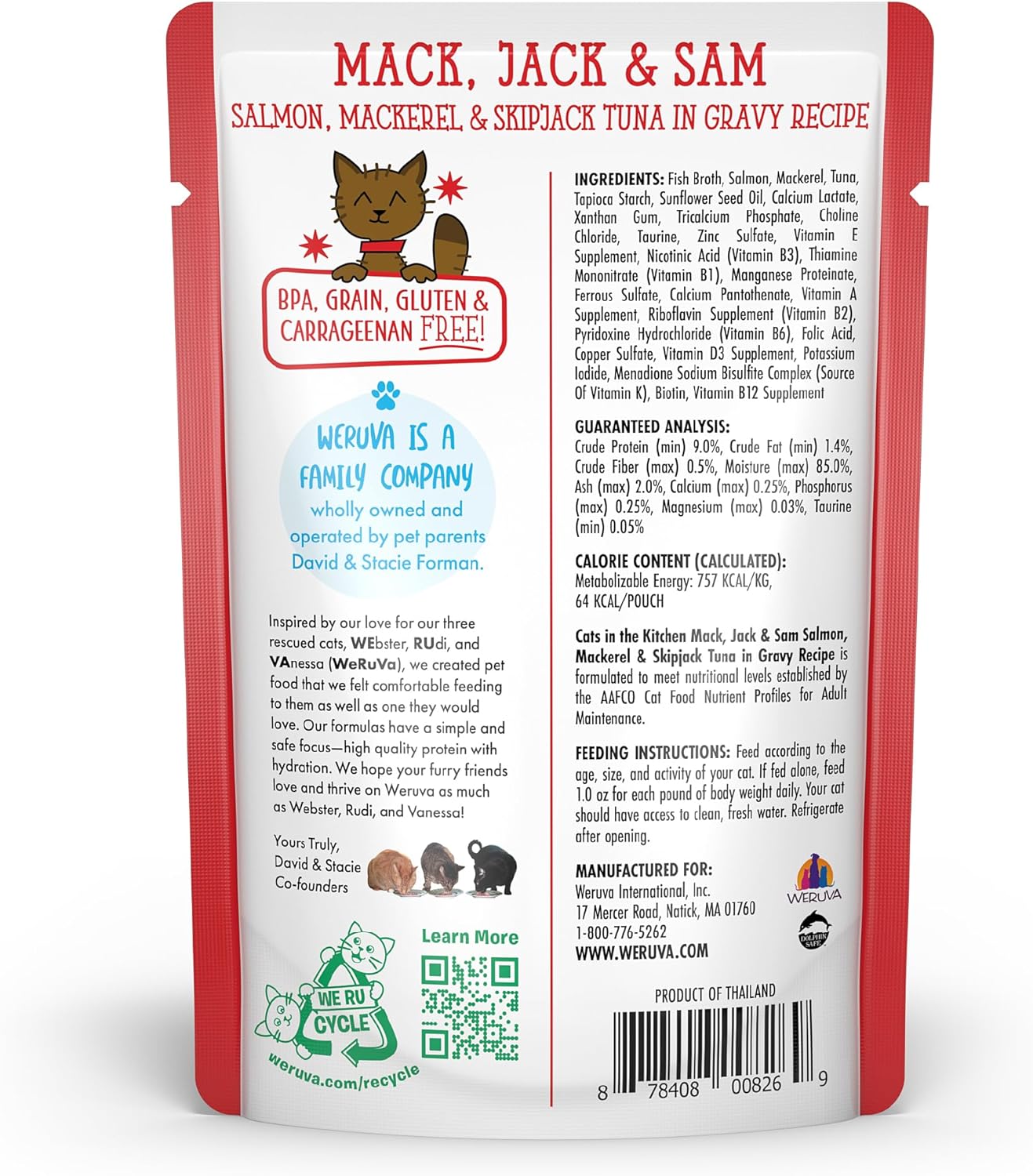 Weruva Cats in The Kitchen Mack, Jack & Sam with Mackerel, Skipjack & Salmon in Gravy Cat Food, 3oz Pouch (Pack of 12)