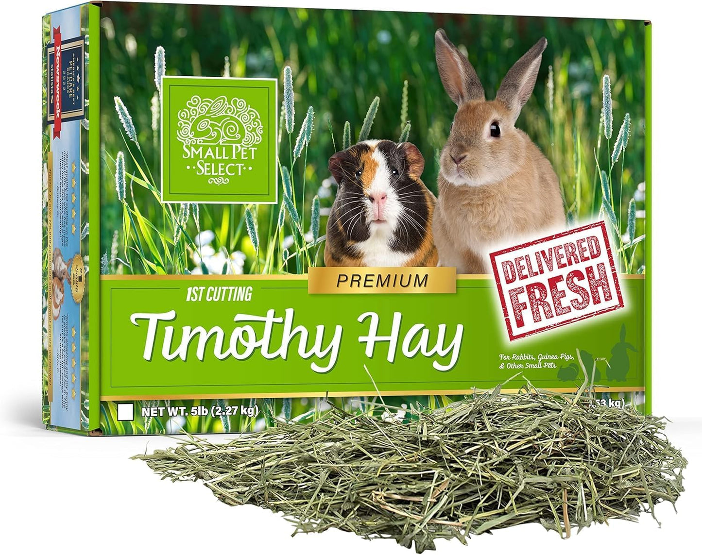 Small Pet Select 1st Cutting Timothy Hay, Animal Food for Guinea Pig, Rabbit, Hamster, Bunny, or Chinchilla, Natural Hay Grown in the USA, 5lb