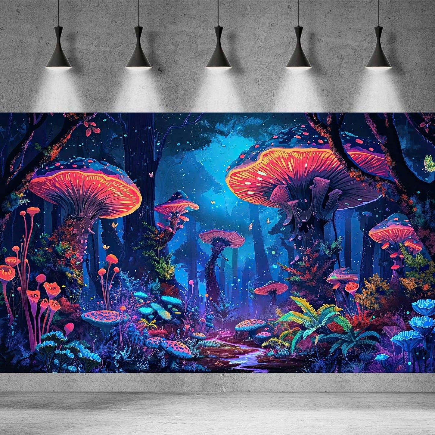 Mushrooms Aquarium Background Fantasy Bright Flowers Butterflies Fish Tank Backdrop Decoration Poster Trippy Wonderland Landscape with Giant Mystical Mushrooms Terrarium Background Decor 36x24in