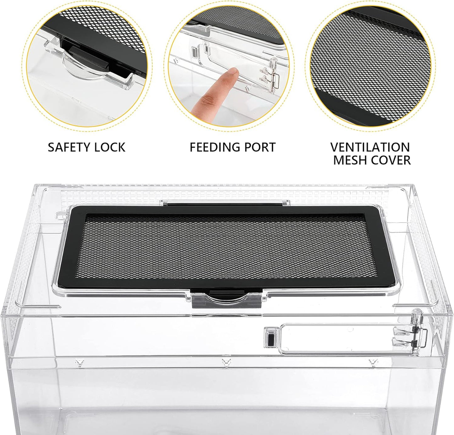 Reptile PC Terrarium,Anti Breakage 15x8x10inch Amphibians Insect Tank Gecko Starter Kits,Top Sliding Door Screen Ventilation Mini Isopod Habitat Cages,Hygrometer Thermometer,Hide Cave,Tweezer,Sprayer