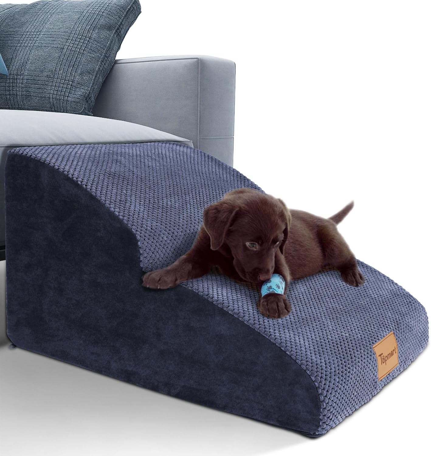 Topmart High Density Extended Foam Dog Ramp&Steps 2 Tiers,11.8" High,Non-Slip Dog Stairs,Soft Foam Pet Ladder with Waterproof Cover,Best for Injured,Older Cats,Pets with Joint Pain