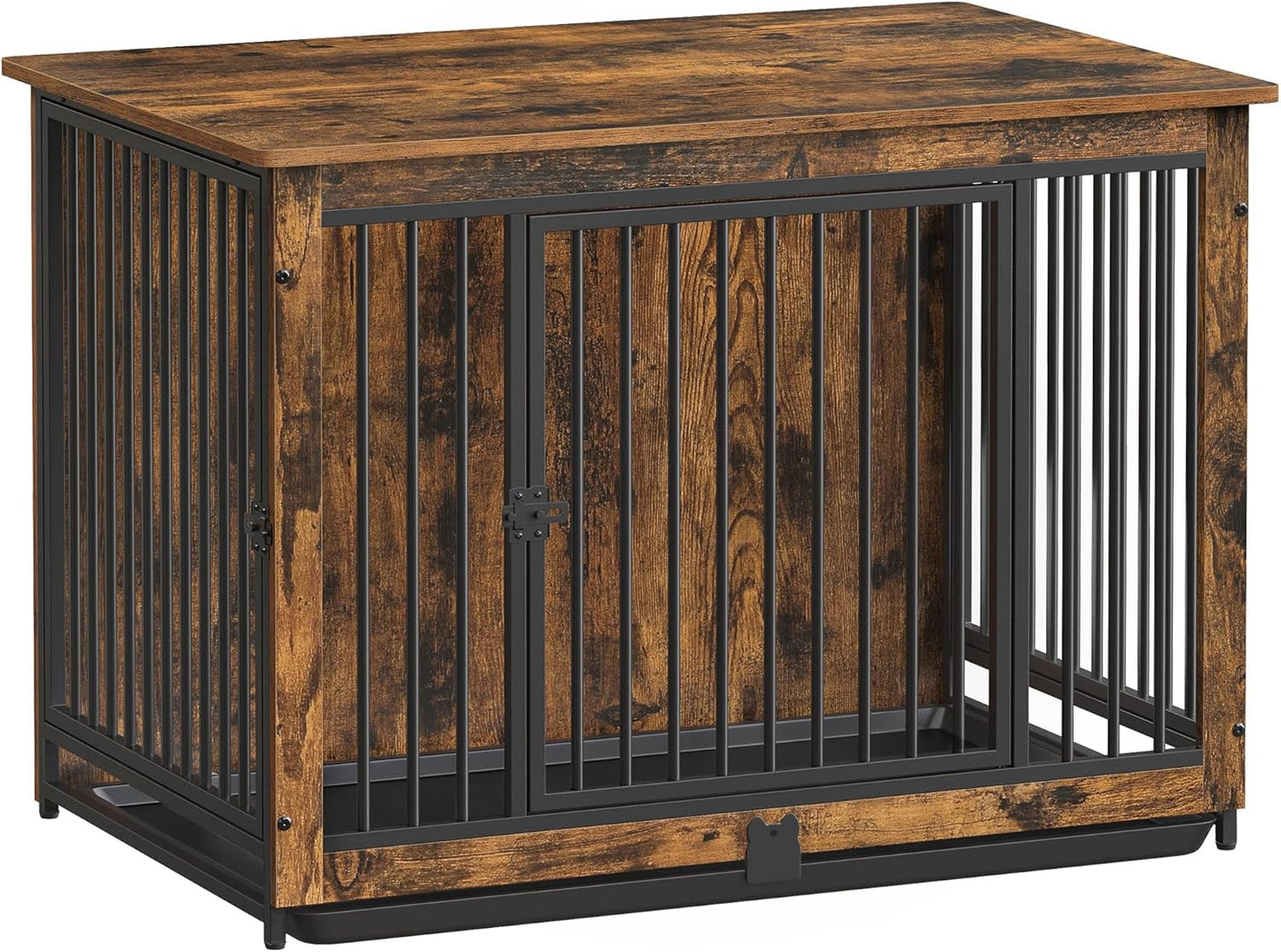 Feandrea Dog Crate Furniture, 38 Inches Dog Kennel for Dogs up to 70 lb, with Removable Tray, Heavy-Duty Dog Cage End Table, Double Doors Dog House, Rustic Brown UPFC013X01