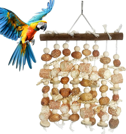 PINVNBY Large Parrot Toys Natural Nuts Corn Cob Wooden Chewing Tearing Toy for African Grey Macaws Amazon Cockatoos Eclectus Conures Cockatiels Cockatoo and Large Medium Birds (Natural)