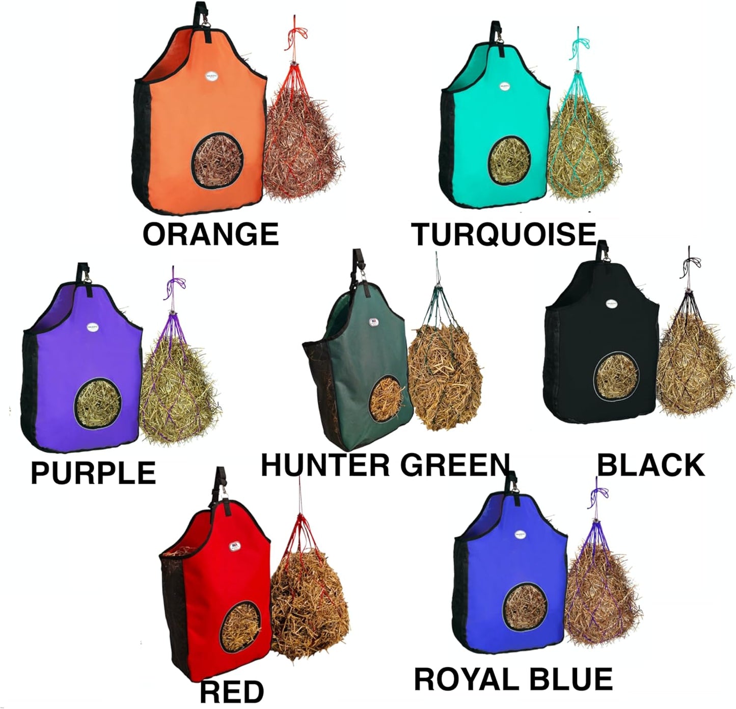 Majestic Ally 1200 D Hay Feeder Tote Bag for Horses, Sheep with Reflective Trim- Reduces Waste - Comes with 36” Hay Net. (Turquoise)