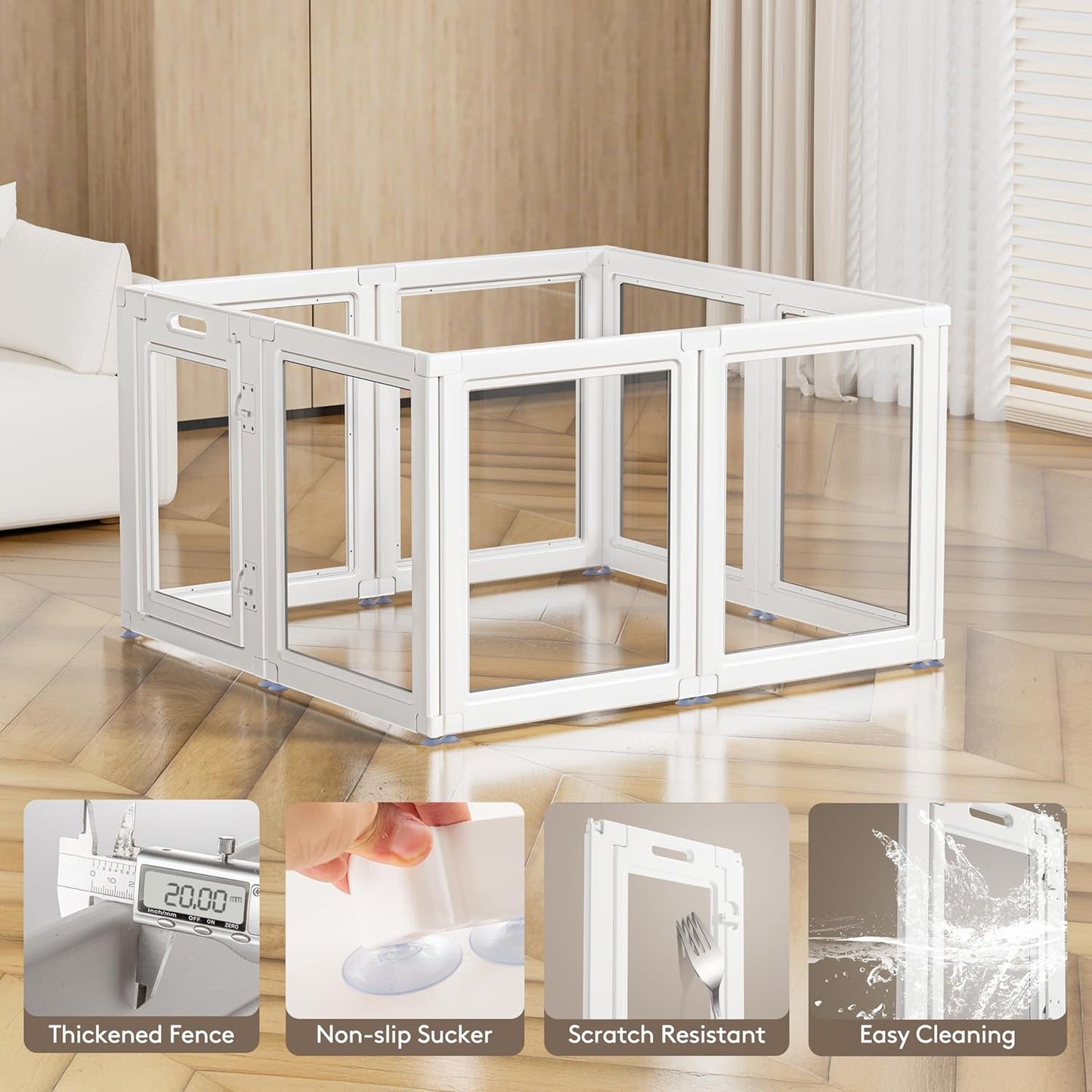 Clear Acrylic Dog Playpen Transparent Dog Playpen Indoor, Easy Assemble Clear Pet Pen for Puppy Bunny Cat Pig, Sturdy & Easy Cleaning Plastic Dog Puppy Fence (23.6" H, 8PCS)