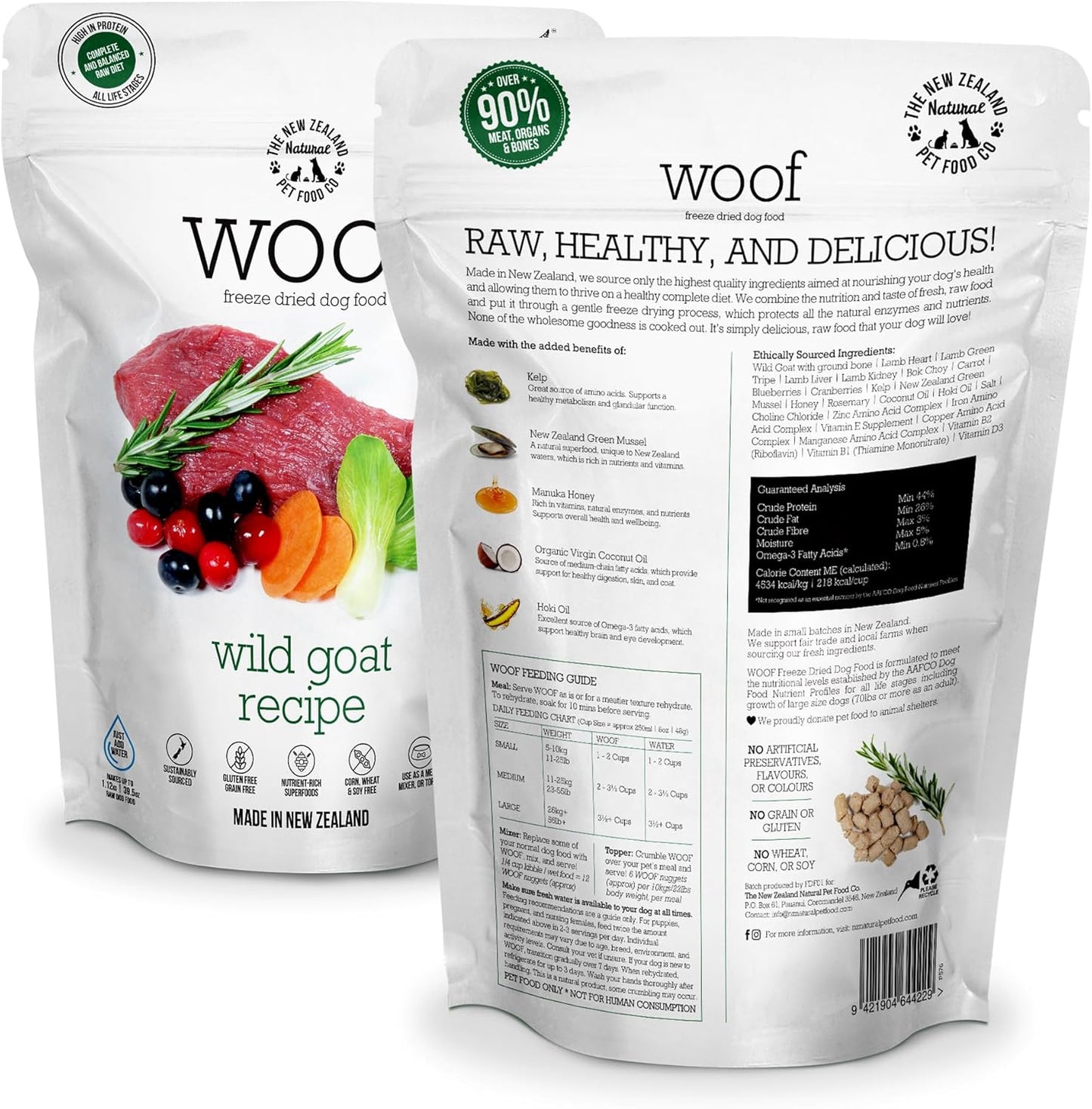 WOOF Wild Goat Freeze Dried Raw Dog Food, Mixer, or Topper, or Treat - High Protein, Natural, Limited Ingredient Recipe 9.9oz