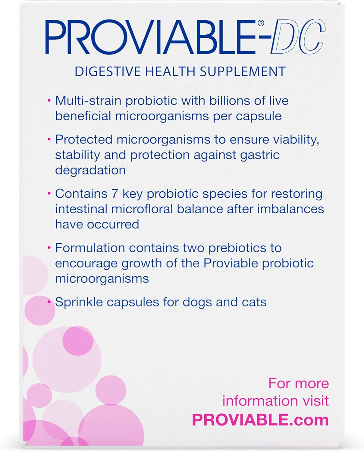 Nutramax Proviable Probiotics for Dogs and Cats, Daily Digestive Health Supplement with Multiple Strains of Bacteria, Cat and Dog Probiotics Plus Prebiotics, 30 Capsules