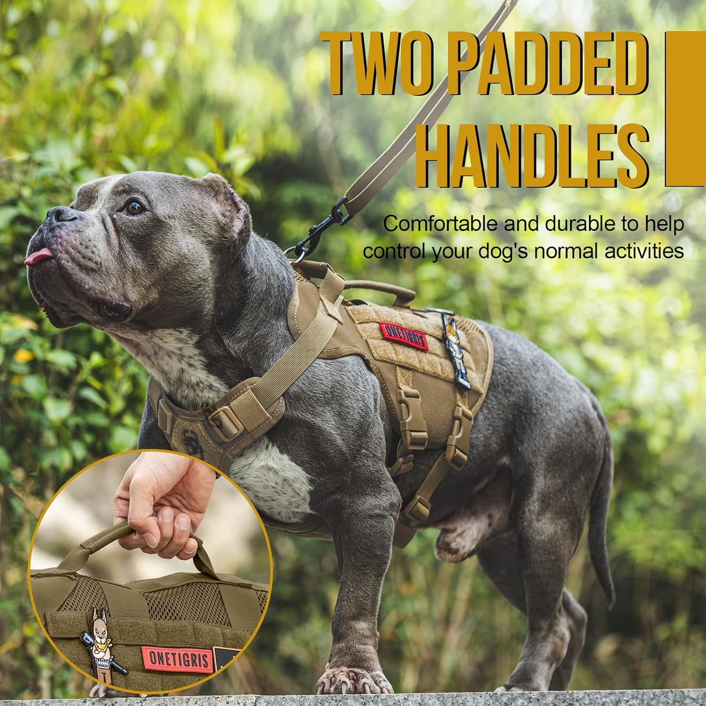 OneTigris Tactical Dog Harness for Small Dogs, No Pull Small Dog Vest Harness Breathable Military Dogs Molle Vest with Handles, Walking Hiking Training (Brown, XS)