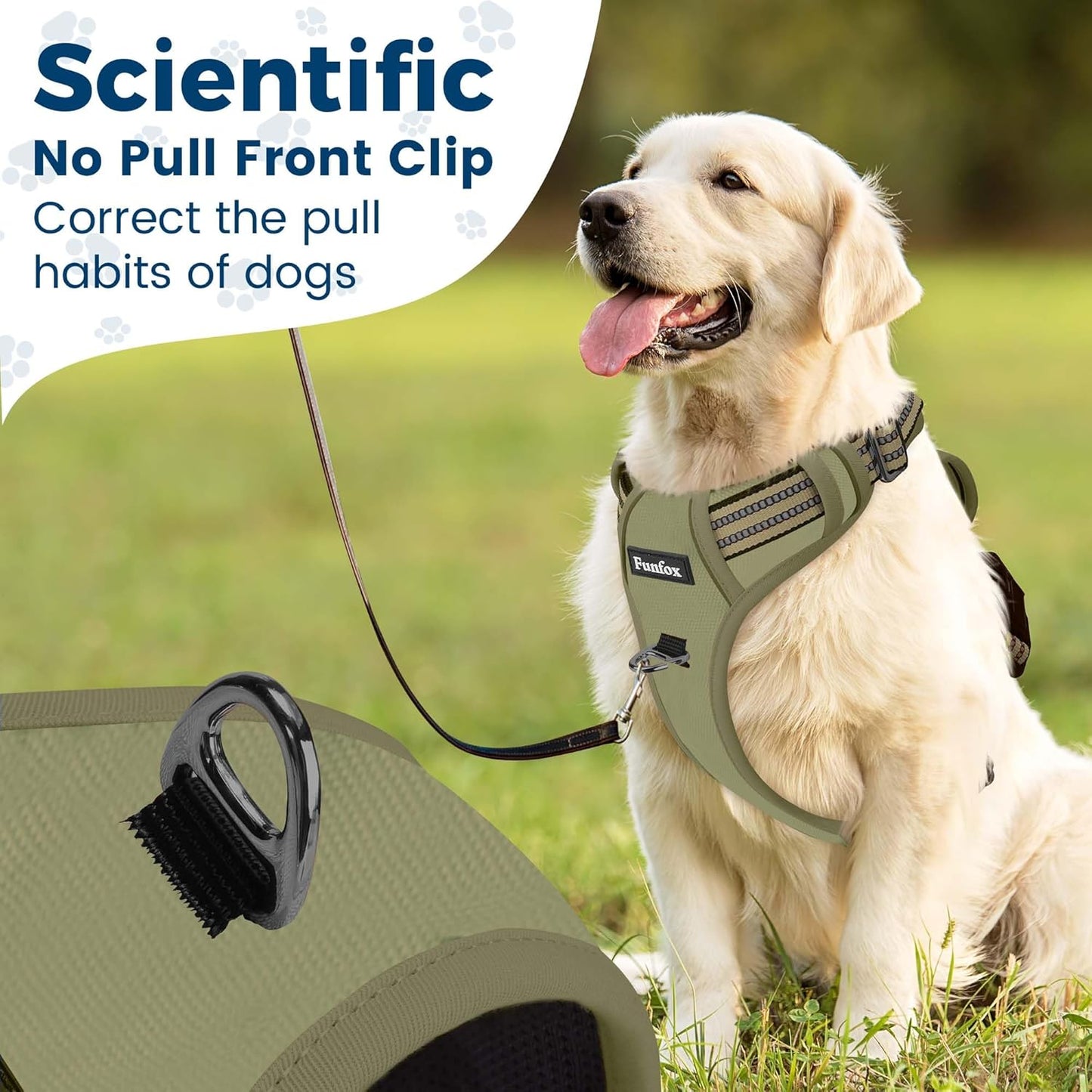 Funfox Dog Harness No Pull, Adjustable Pet Vest Harness, Super Soft Material with Vertical Handle Easy Control, Reflective Night Walking, 2 Leash Clips for Small Sized Dogs, Army Green, S