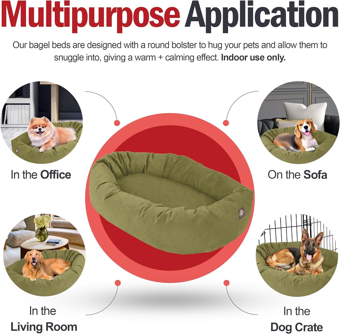 Majestic Pet 32 Inch Suede Shredded Memory Foam Mix Calming Medium Dog Bed Washable 32 x 23 x 7 (Inch) - Cozy Soft Round Donut Dog Bed with Spine for Head Support - Pet Bed Sage