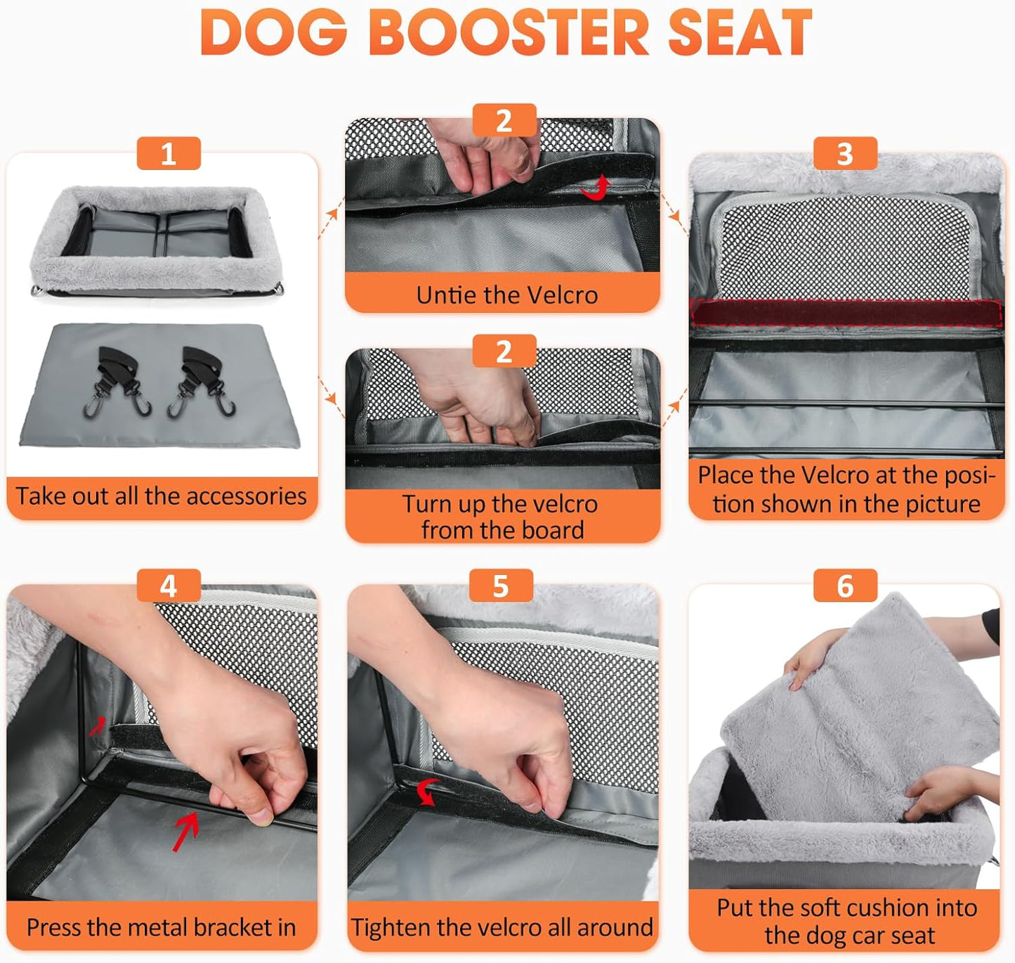 JOEJOY Deluxe Dog Booster Seat with Sturdy Metal Frame and Safety Leash for Small Pets up to 20 lbs - Portable Puppy Dog Car Seat with Thick Cushion and Storage Pockets for Small Dogs