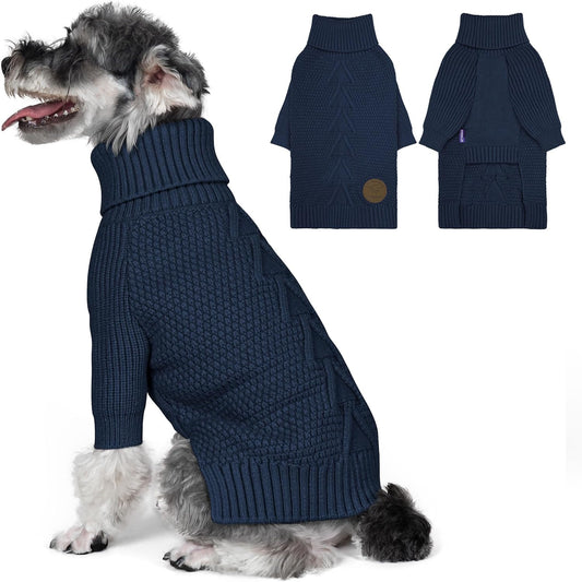 cyeollo Dog Sweaters for Medium Dogs Boy, Stretchy Warm Turtleneck Doggy Clothes for Fall Winter, Thermal Knit Pet Apparel with Sleeves, Navy XL