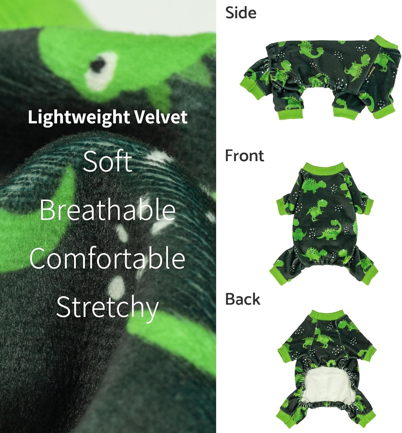 Fitwarm Dinosaur Dog Fleece Pajamas, Warm Clothes for Small Dogs Boy, Cozy Pet Onesie with Feet, Dark Green, Bright Green, XL