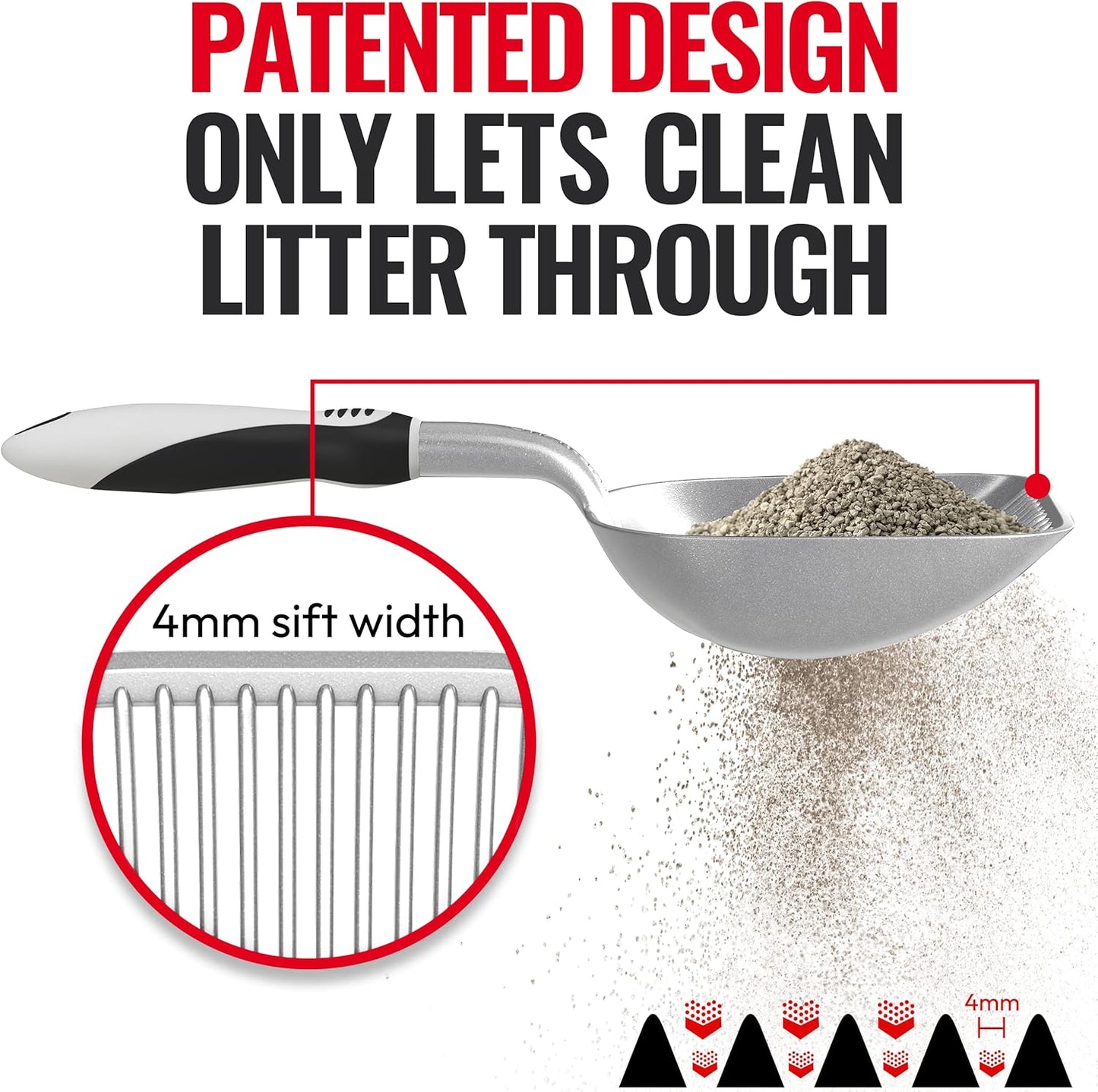 iPrimio Cat Litter Scooper Deep Shovel with Holder - (Silver XL) - Non-Stick Pooper Scooper Shovel Kitty Litter Sifter - Patented Solid Aluminum Poop Scoopers with Long Handle, Easy Grip, Pet Supplies