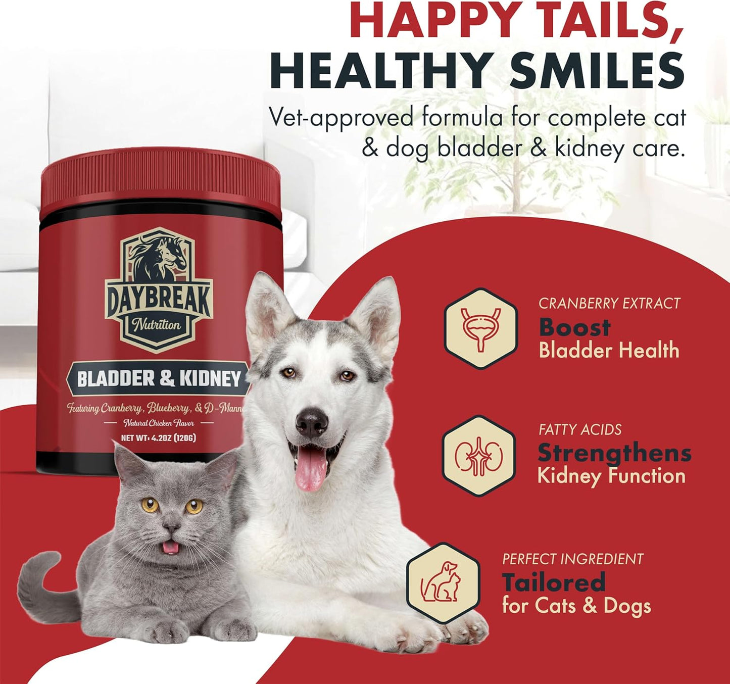 Bladder and Kidney Relief for Dogs & Cats by Daybreak Nutrition | Powder Cranberry Supplement for Dogs and Cat for UTI Treatment & Urinary Support | Dog & Cat Urinary Tract Infection Remedy Supplement