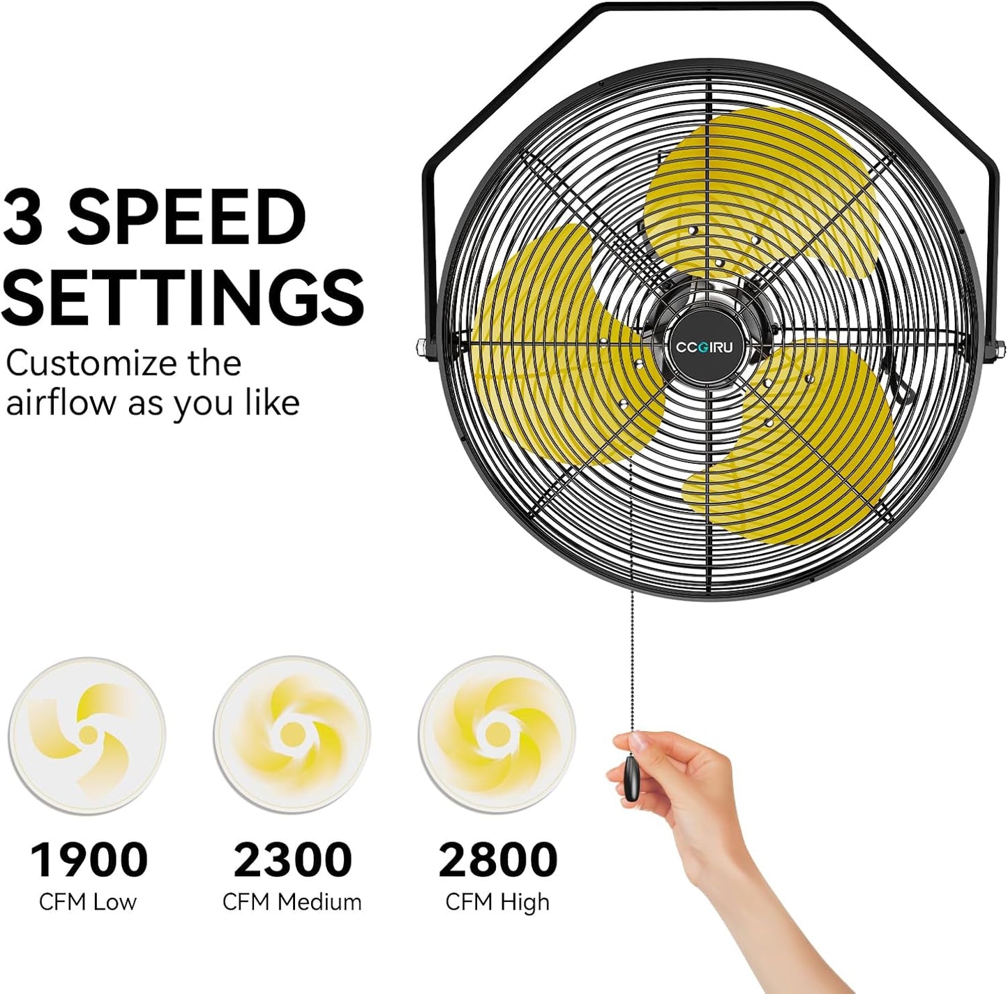 2800 CFM 12" Industrial Wall Mount Fan with 2 Pack, High Velocity 3-Speed Metal Wall Mounted Fan with powerful Motor Covered Patio, Greenhouse, Gazebo, UL Listed