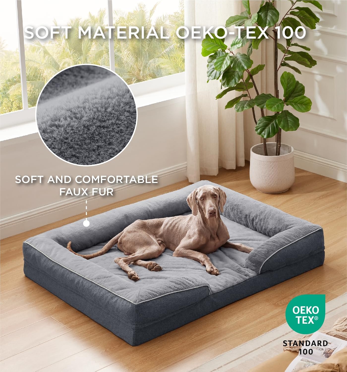 Made4Pets Orthopedic Dog Bed for Extra Large Dogs, Supportive Foam XXXL Pet Bed Sofa with Washable Removable Cover, Waterproof Large Dog Couch Bed, Non-Slip Bottom and Egg-Crate Foam, Grey