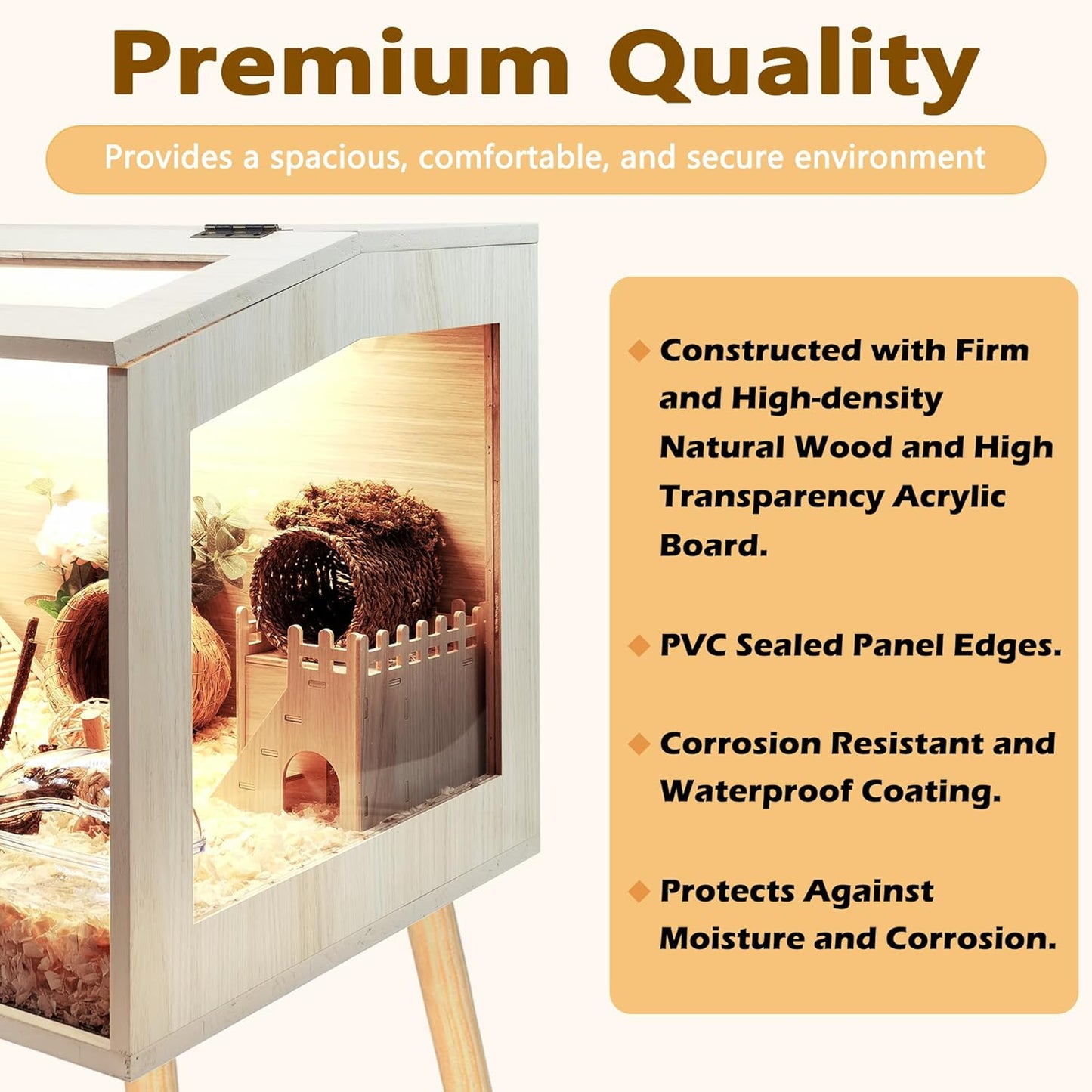 Prolee Hamster Cage Wooden Chew Proof, Extra Large Mice and Rat Habitat Openable Top with Acrylic Sheets Solid Built Small Animal Cage with Leg Stands, 40 Inch Long