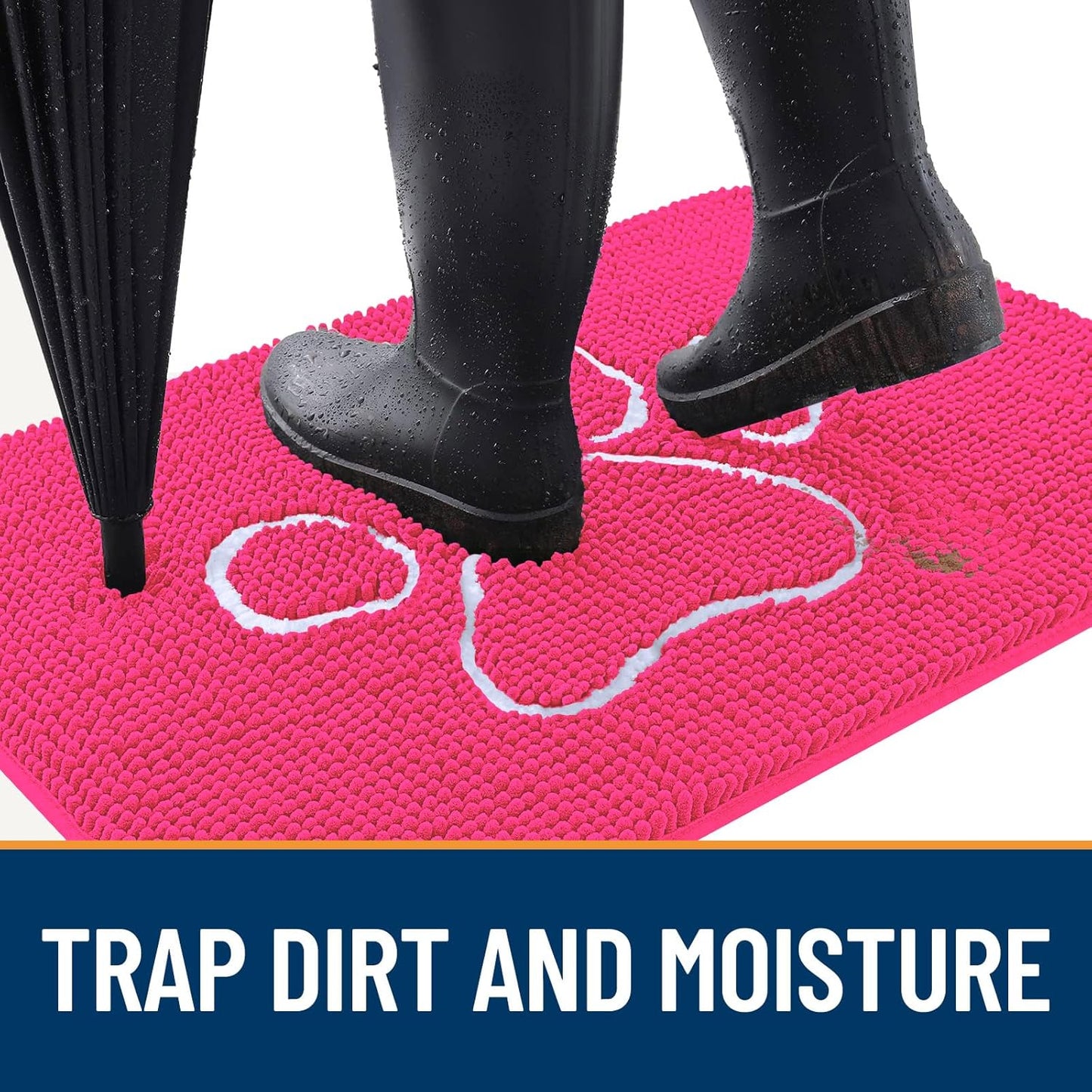 OLANLY Door Mat for Muddy Dog Paws 30x20, Ultra Absorbent Chenille Mud Doormat with Paw Print Design, Non-Slip Washable Doormat for Indoor Entryway, Quick-Dry Pet Bed Mats for Dirty Dogs, Hot Pink