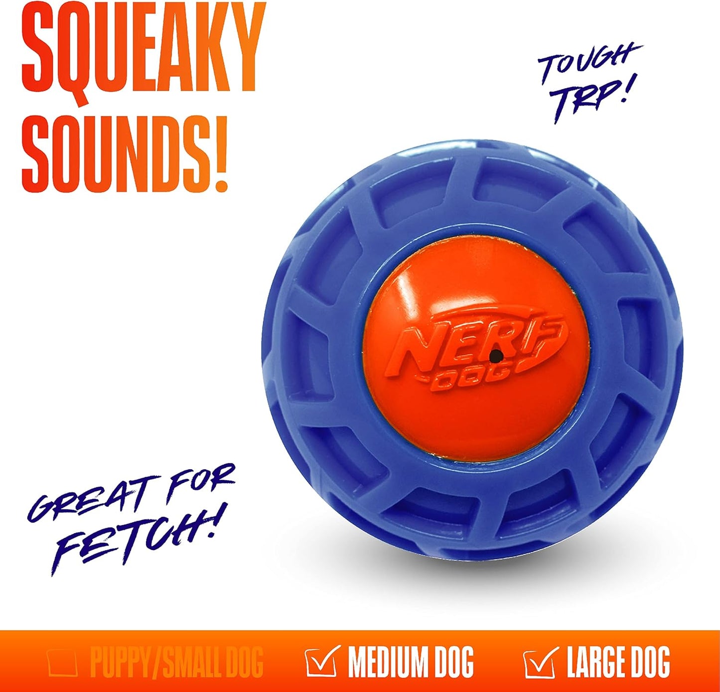 Nerf Dog 4in TPR EXO Squeak Ball - Blue/Orange, Large Breeds