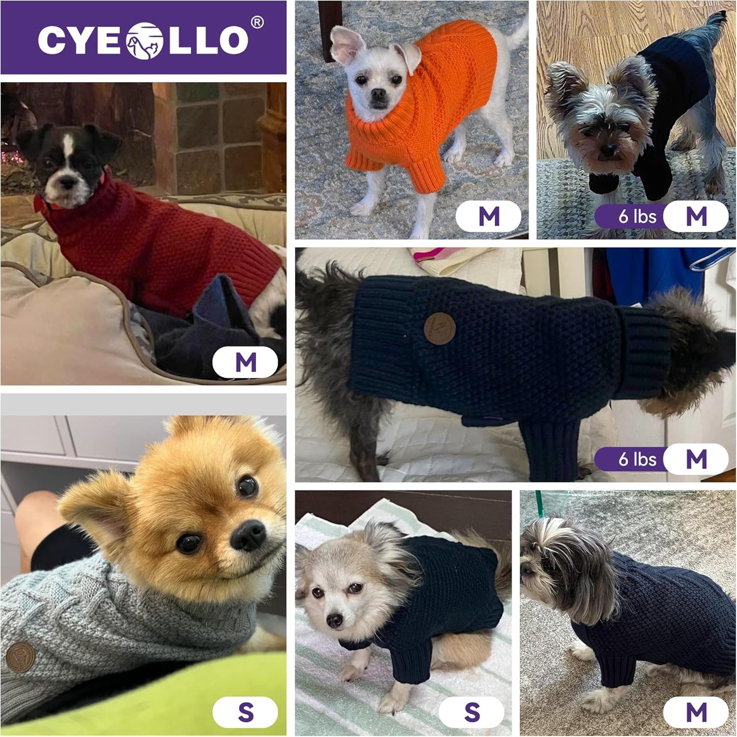 cyeollo Fleece Dog Sweater, Warm Turtleneck Dog Coat Stretchy Knit Sweaters for Small Dogs Boy Doggy Sweatshirt with Sleeves Fall Winter Pullover Cold Weather Dogs Clothes Wear, Black S