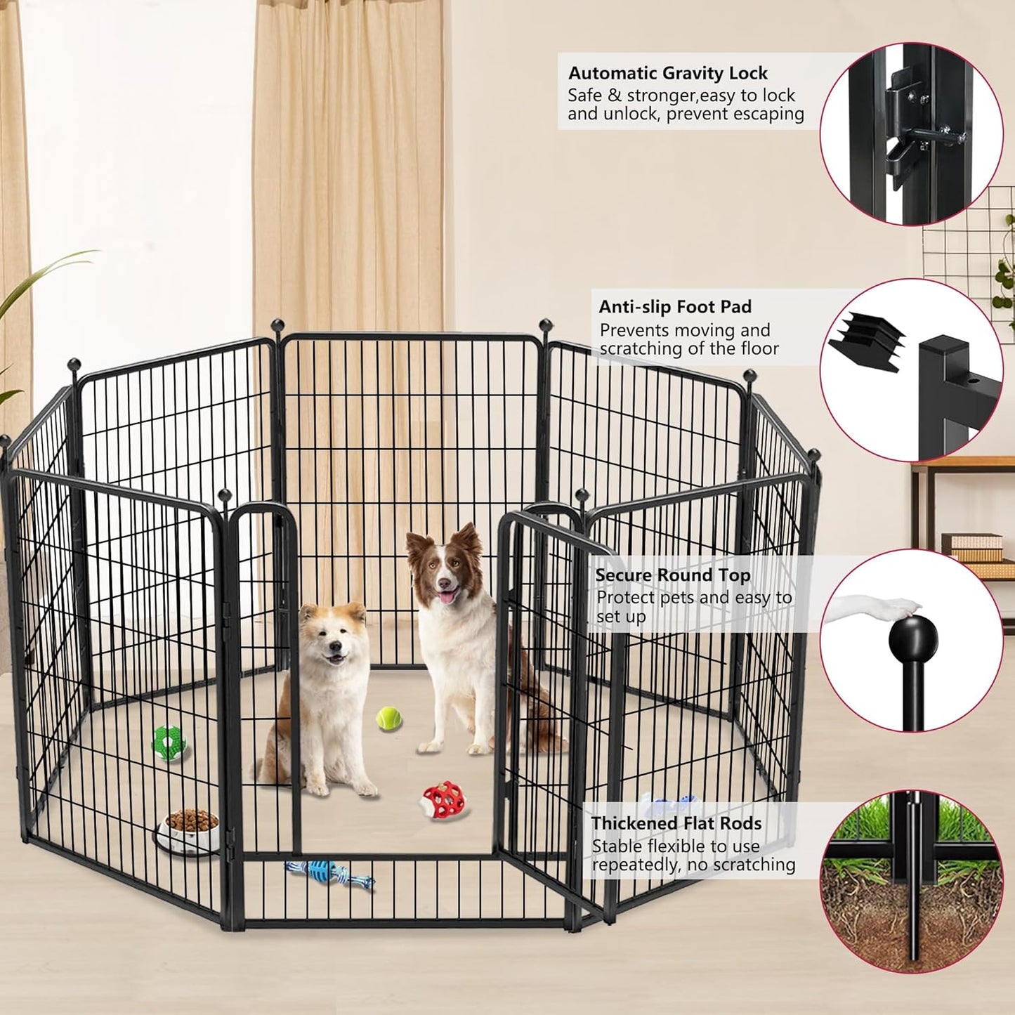 Dog Playpen 40 inch 30 Panels Indoor Outdoor Dog Pen for Large/Medium/Small Dogs Heavy Duty Metal Dog Fence Outdoor for Yard, Puppy Playpen with Door Portable Pet Fence for RV Camping Yard