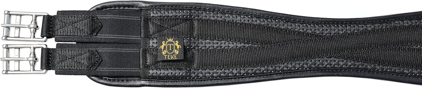T TEKE Contoured Chafeless Girth for Horses, Airflow Waffle PVC Foam Construction with Double Side Heavy Duty Cotton Elastic and Stainless Steel Buckles (38"-56")
