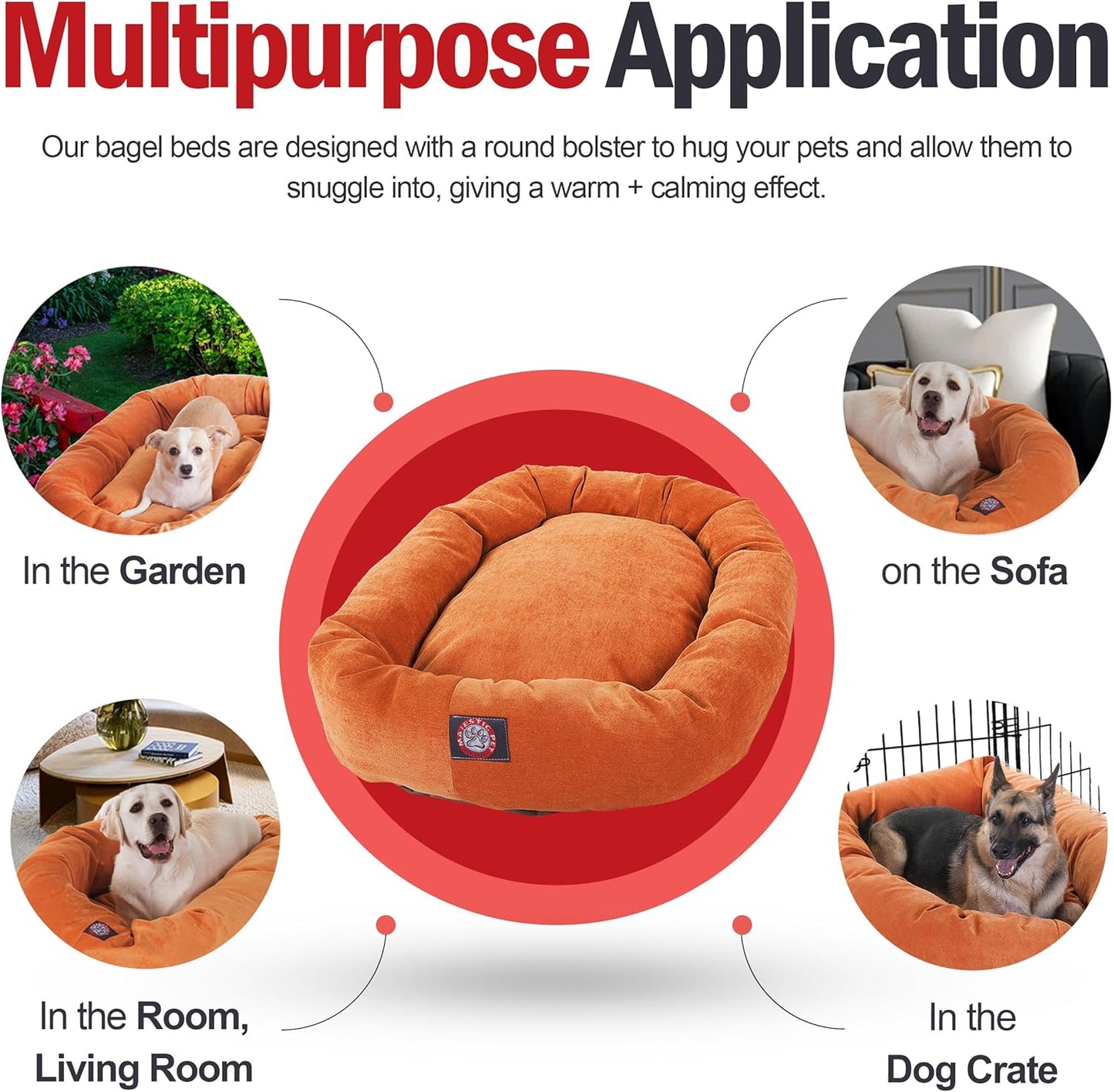 Majestic Pet 32 Inch Micro Velvet Calming Dog Bed Washable 32x23x7 (inch) – Cozy Soft Round Donut Dog Bed with Spine for Head Support - Pet Bed Medium – Orange (2025)