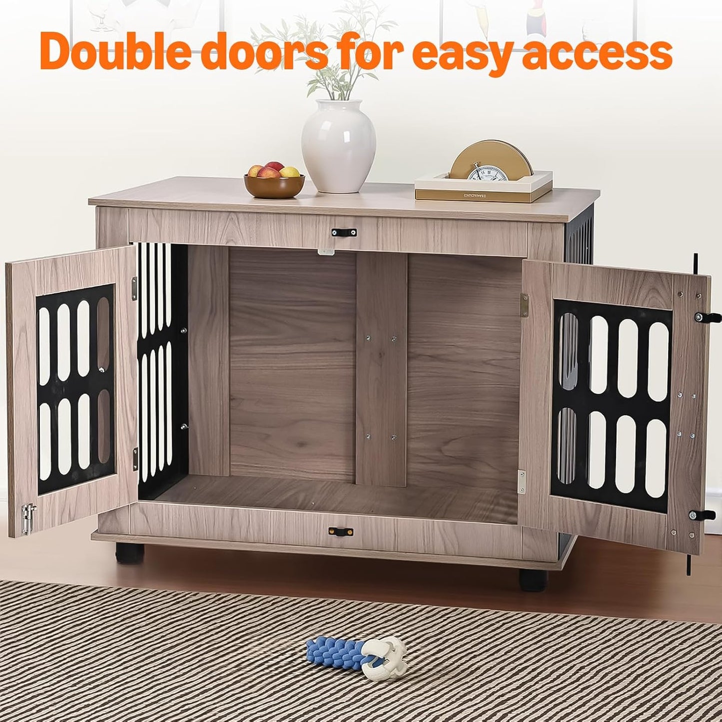 Amazon Basics Heavy Duty Dog Crate Furniture for Small Dogs, Wooden Decorative Dog Kennel Cage Indoor with Safety Lock, 32.5" L x 25.6" W x 21.9" H