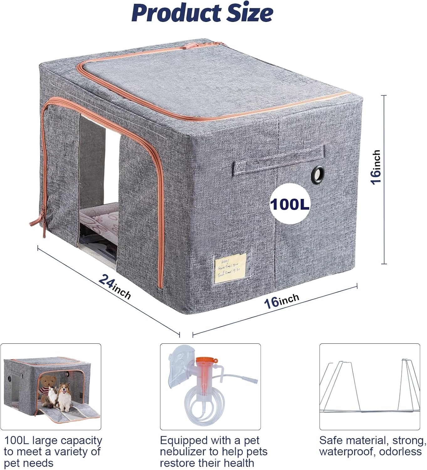 Puppy Incubator, Pet Atomization Oxygen Box, Incubator for Kitten and Puppies, Pet Nncubator with Nebulization Kit and Pets Blanket 100L