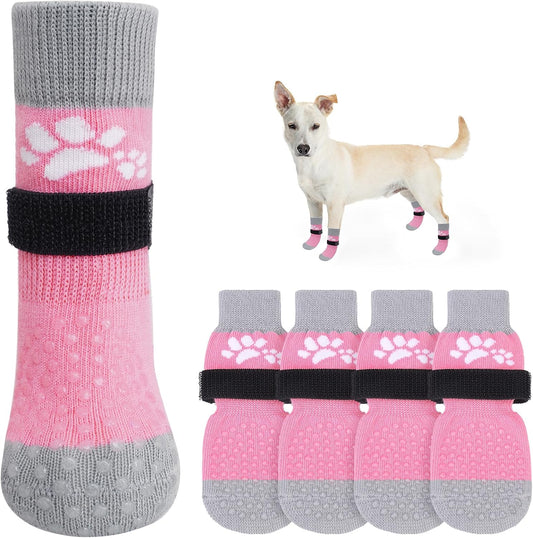 SCENEREAL Anti Slip Dog Sock to Prevent Licking Paws for Hardwood Floors, Boots & Paw Protector Shoes for Hot/Cold Pavement with Grippers, Double Sides Grips for Small Medium Large Senior Dogs, XS