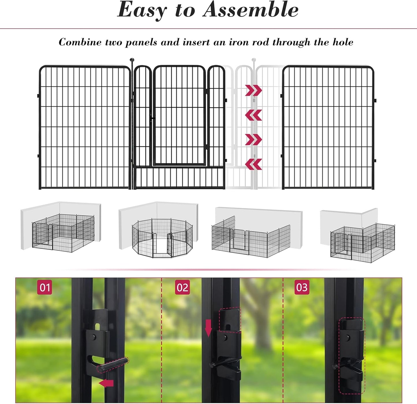 Dog Playpen 40 inch 32 Panels Indoor Outdoor Dog Pen for Large/Medium/Small Dogs Heavy Duty Metal Dog Fence Outdoor for Yard, Puppy Playpen with Door Portable Pet Fence for RV Camping Yard
