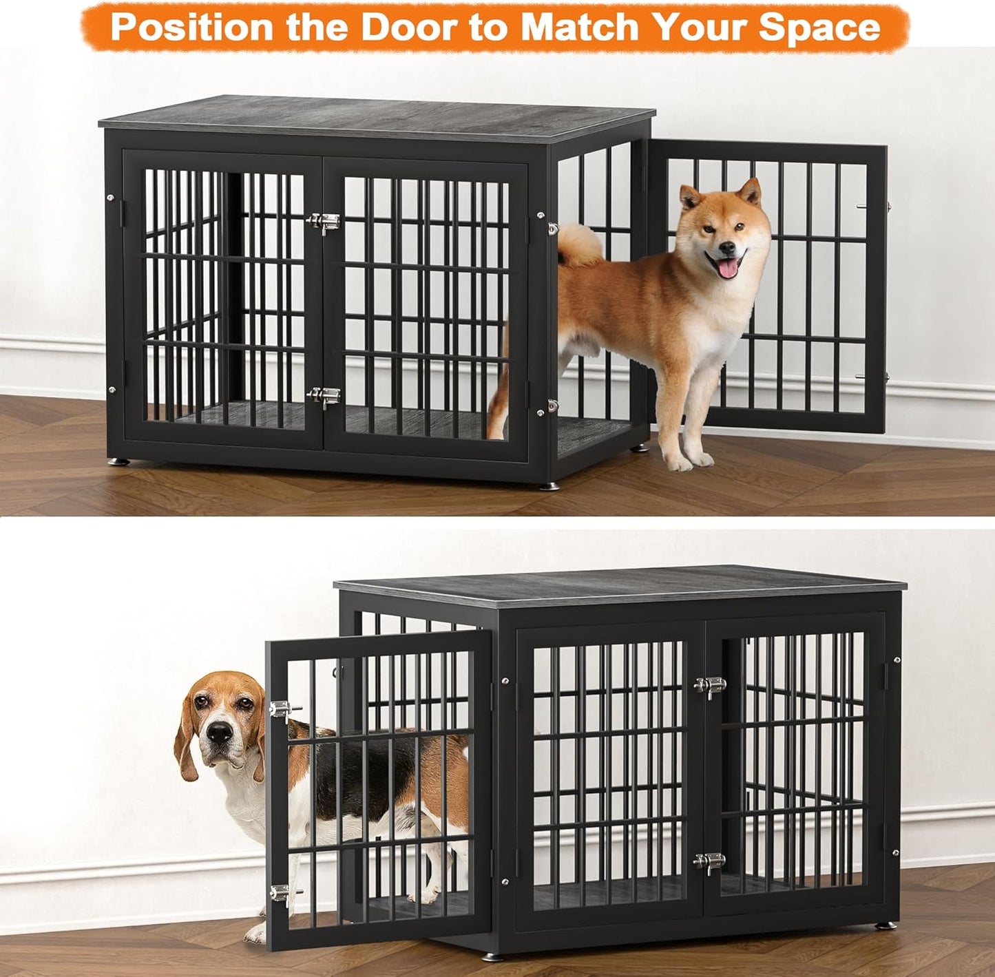 38 Inch Heavy Duty Dog Crate Furniture for Large and Medium Dogs, Decorative Pet House End Table, Wooden Cage Kennel Furniture Indoor, Gray