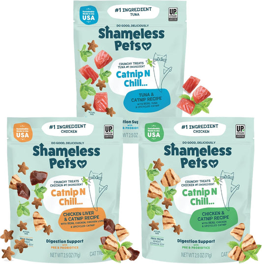 Shameless Pets Crunchy Cat Treats - Kitty Treats for Cats with Digestive Support, Natural Ingredients Kitten Treats with Real Ingredients, Healthy Flavored Feline Snacks - Variety Pack, 3-Pk