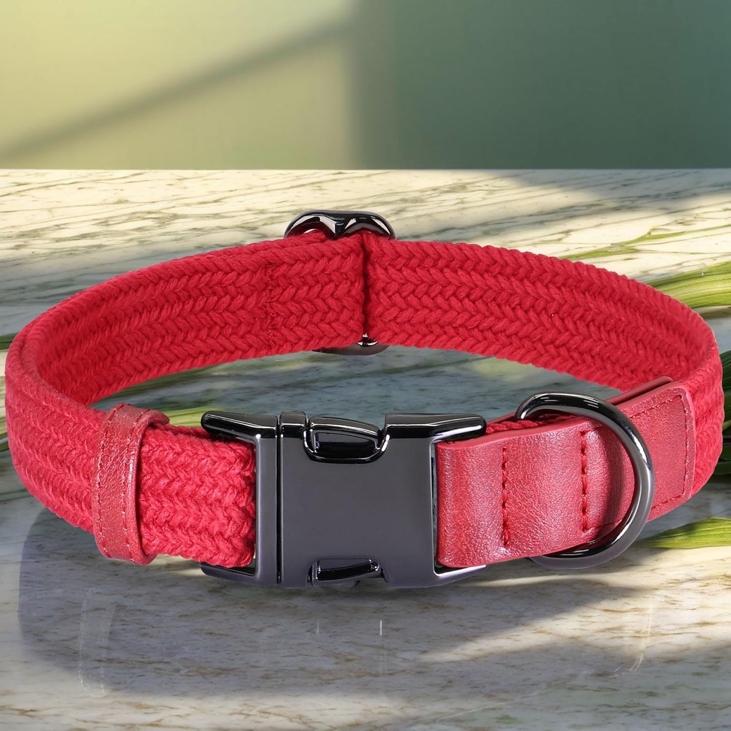 PET ARTIST Soft Cotton Dog Collar for Medium Dogs in Glamorous Red, Simple Dog Collar with Quick Release Metal Buckle & D Ring, M Size (13-21")