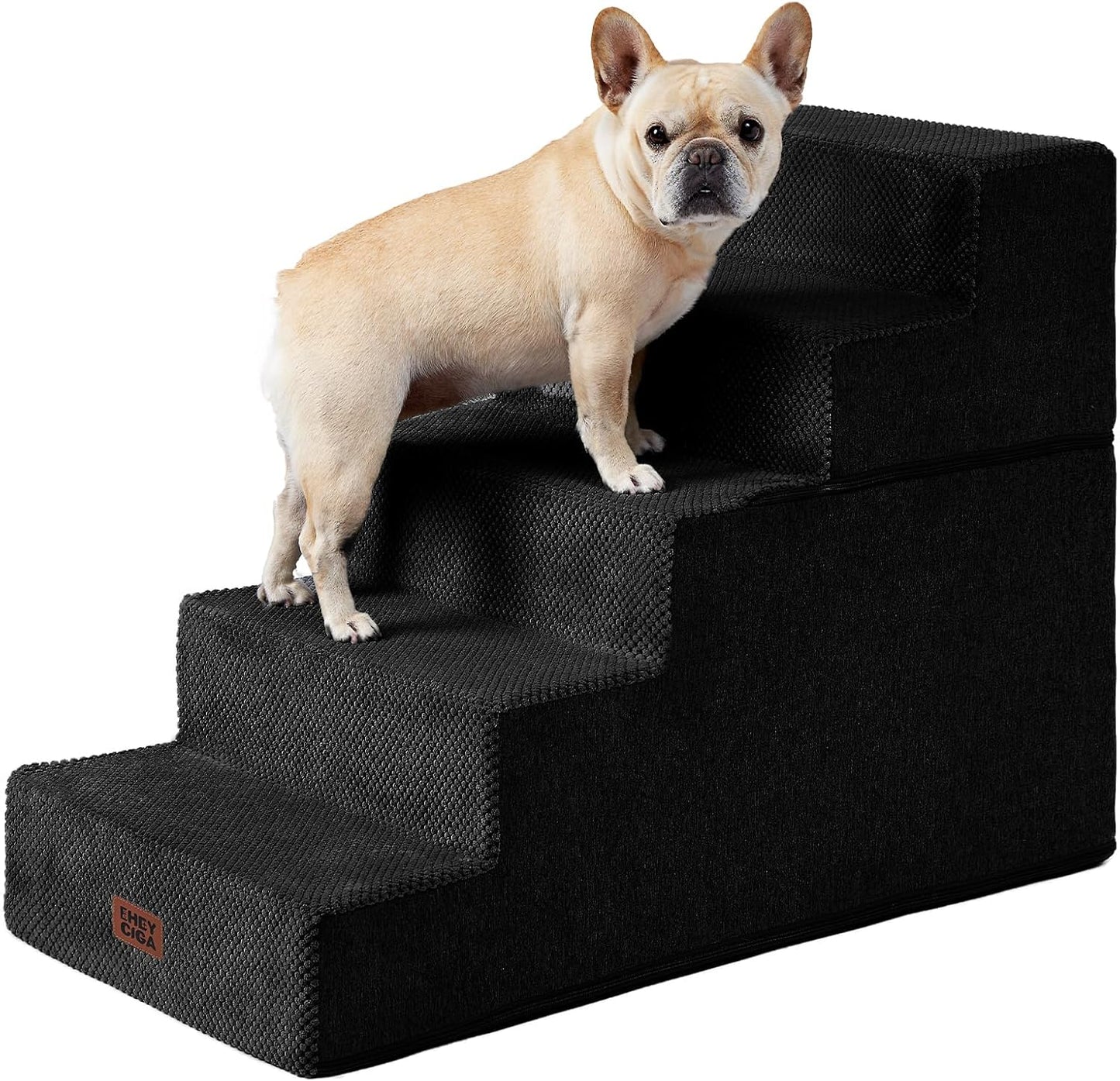 EHEYCIGA Dog Stairs for High Bed 25" H, 5-Step Extra Wide Dog Steps for Bed, Pet Steps for Small Dogs and Cats, Non-Slip Balanced Pet Ramp Indoor, Black