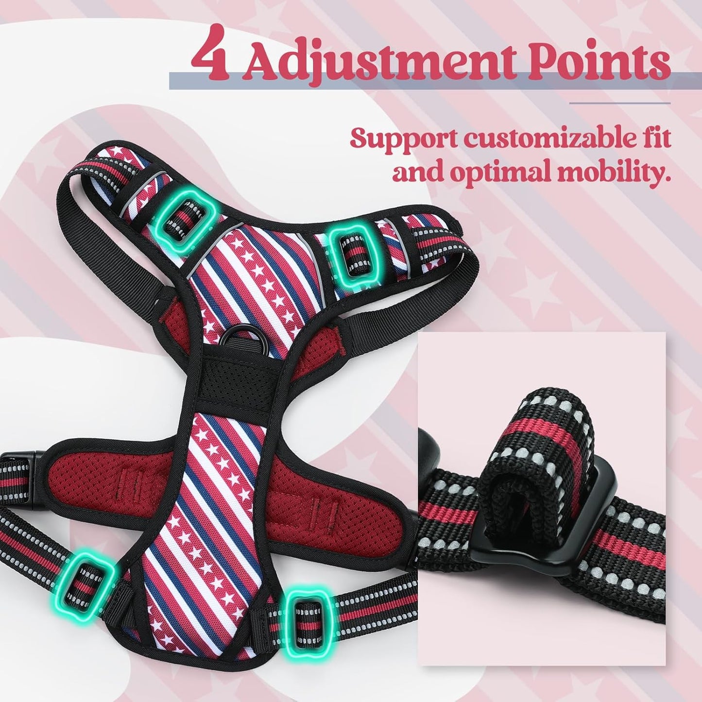 rabbitgoo Dog Harness No Pull with 2 Leash Clips, Adjustable Soft Padded, Reflective Oxford No Choke Pet Vest with Easy Control Handle for Large Dogs, Red Stripe, S