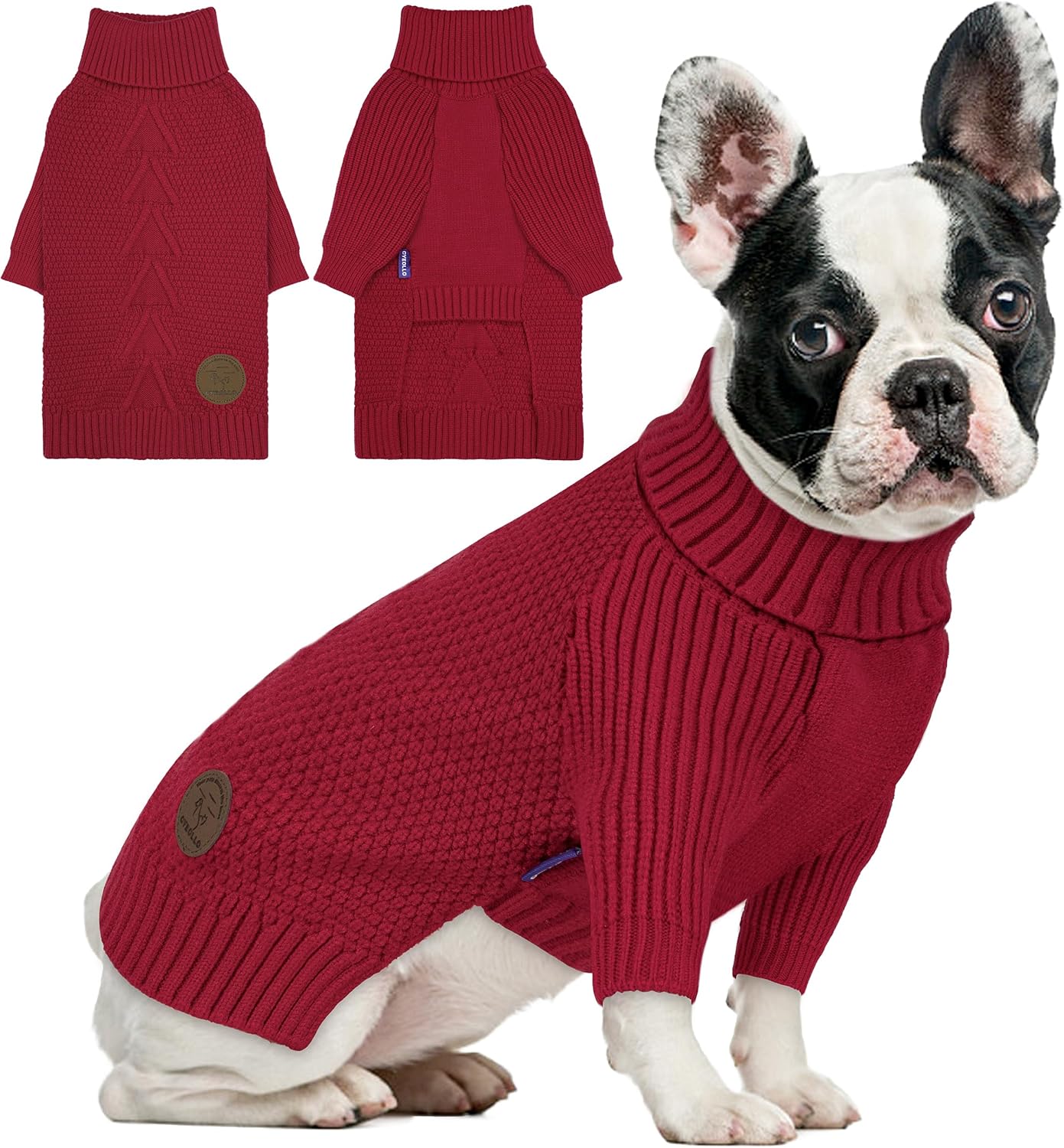 cyeollo Dog Sweater Pullover Turtleneck for Dogs Girl, Classic Knitwear Fall Winter Cold Weather Pet Clothes Warm Pet Apparel Small Medium Large Dog Sweaters, Burgundy M