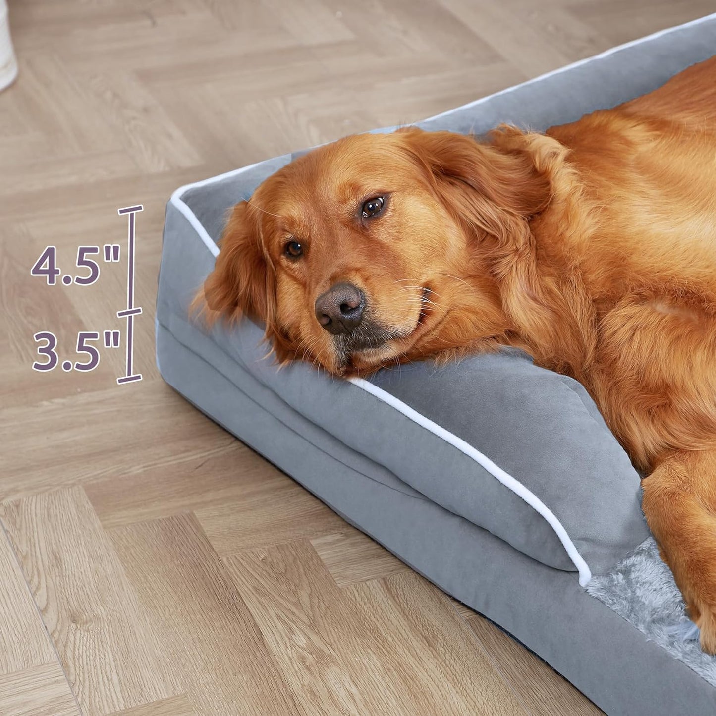 Orthopedic Dog Beds for Extra Large Dogs, Waterproof Dog Beds XLarge, Memory Foam Dogs Couch Beds, Comfy Bolster Pet Beds with Removable Washable Cover, Nonskid Bottom (X-Large, Grey)