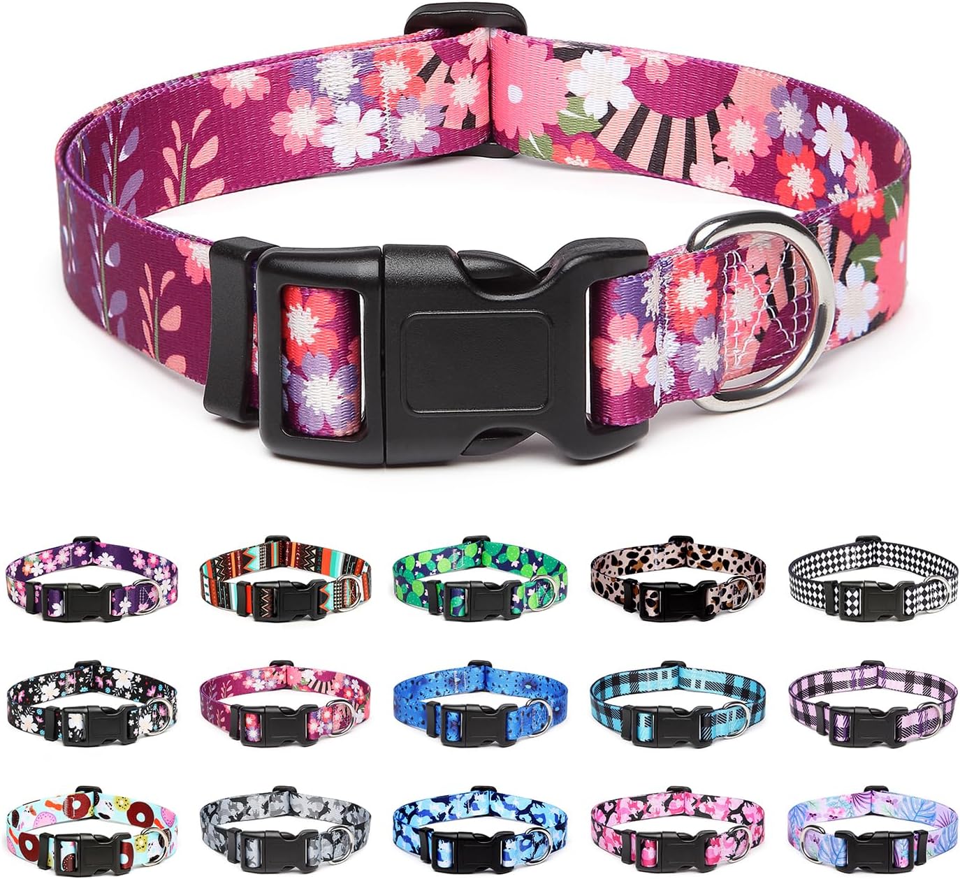 Mercano Adjustable Dog Collar - Special Design Patterns, Soft Nylon Comfortable Durable Pet Collar for Small Medium Large Dogs (XS, Colorful Flower)