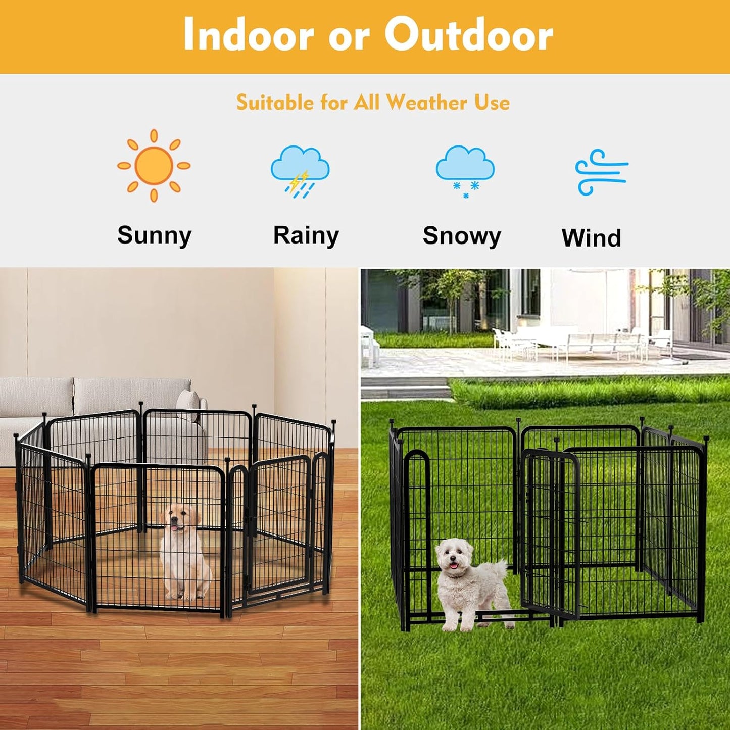 56 in(H) Decorative Garden Fence Panels, Wide Door Low Threshold, Dog Fence Outdoor for Yard. 10 Panels Total 22.1 Ft(L)，No Dig Fencing for Dogs, Black
