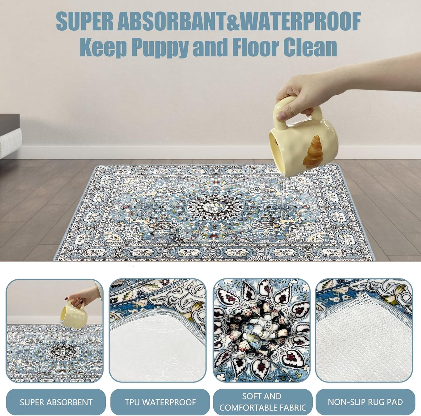 Washable Pee Pads for Dogs, (2 Pack, 36"x42") Upgrade Reusable Puppy Pads with Non-Slip Rug Pad, Super Thickening Absorbent Leakproof Dog Traning Pads Whelping Pad for Dogs, Doggie(Blue-2)