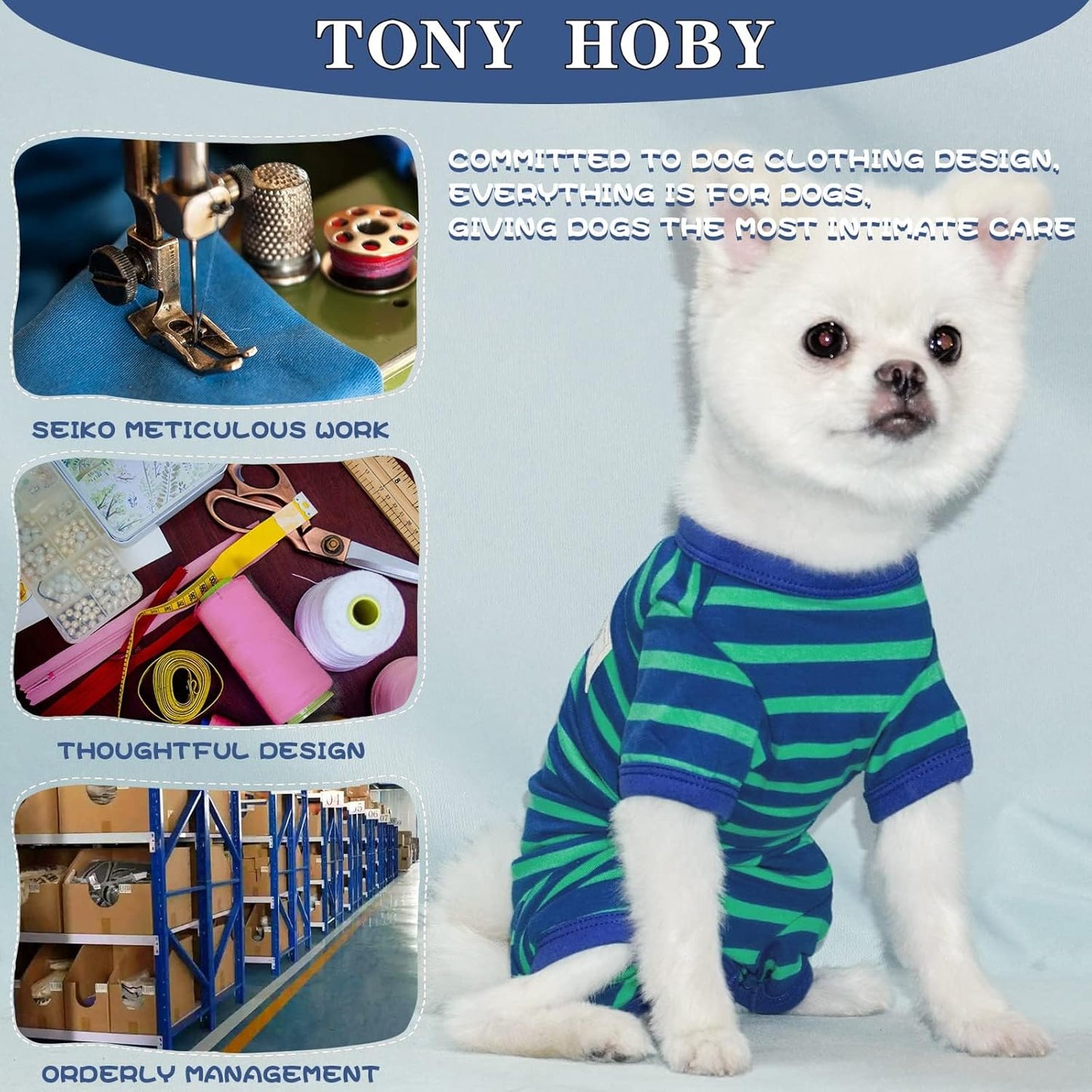 TONY HOBY Dog Pajamas for Female/Male, Dog Jumpsuit with Stripes for Small Medium Dogs, Soft and Comfortable 4 Legged Pajamas Dogs Clothes (Blue&Green, Boy, XL)