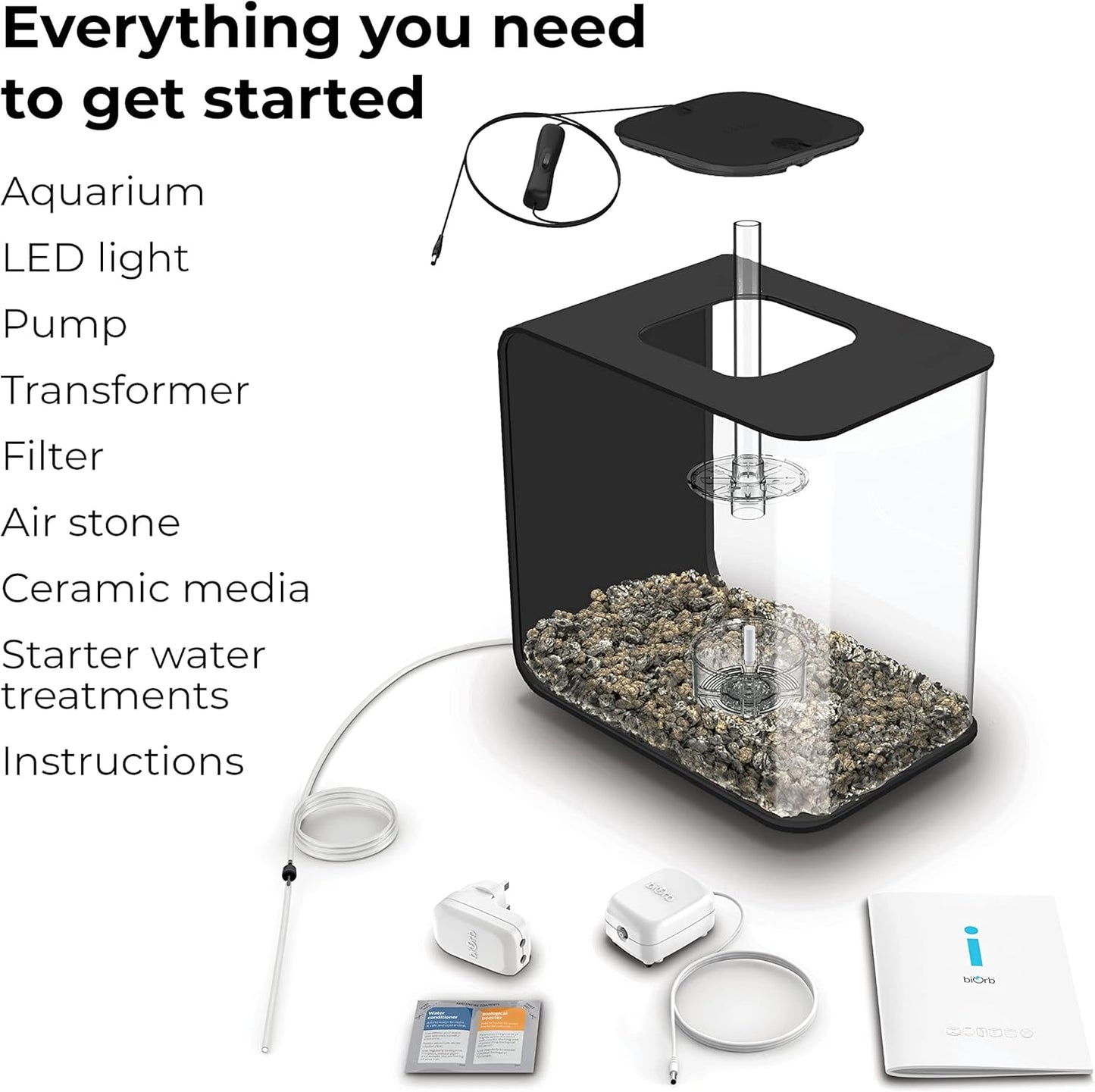 biOrb Flow 30 Acrylic 8-Gallon Aquarium with White LED Lights Modern Tank for Tabletop Display, Black