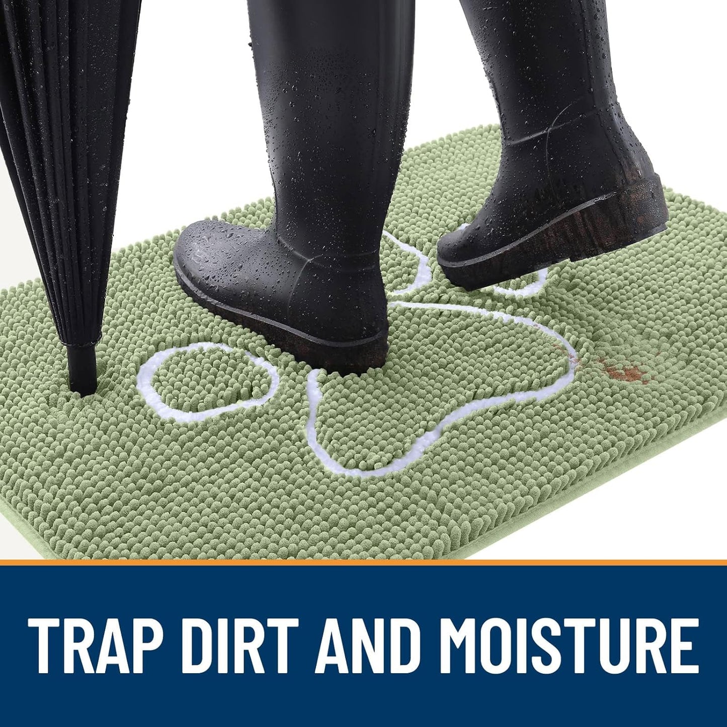 OLANLY Door Mat for Muddy Dog Paws 59x24, Ultra Absorbent Chenille Mud Doormat with Paw Print Design, Non-Slip Washable Doormat for Indoor Entryway, Quick-Dry Pet Bed Mats for Dirty Dogs, Sage Green