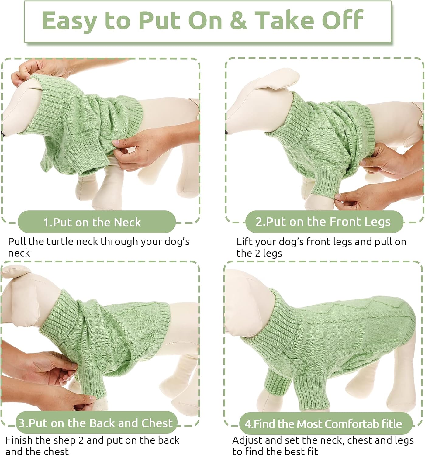 Queenmore XXL Dog Sweaters,Large Dog Sweater for Pitbull Doberman,Warm Turtleneck Knitted Big Pet Sweater for Male Femal Dogs,Extra Large Size Dogs Winter Clothes (Green,2XL)