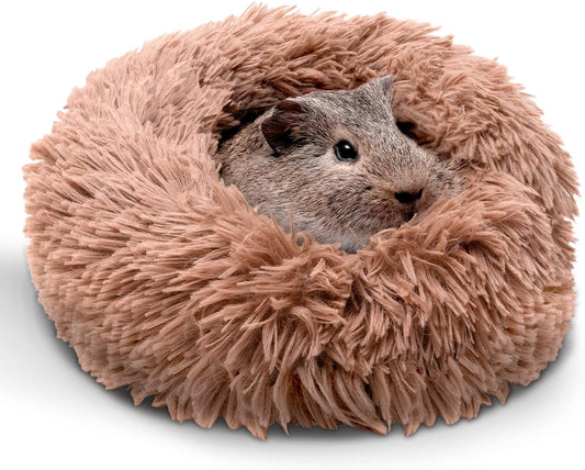 Paw Inspired Furr-O Burrowing Pet Bed with Zip-On Spandex and Fleece Bottoms for Guinea Pigs and Other Small Animals, Cozy Carrier, Hideout Enrichment Toy, Cage Accessories (Beige)